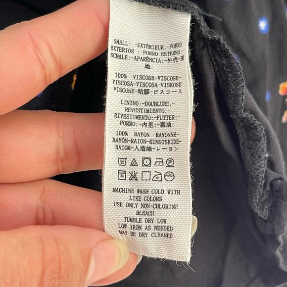 Free People Mini Dress Womens Size XS Black Two Faces Printed Long Bishop Sleeve - Picture 9 of 9